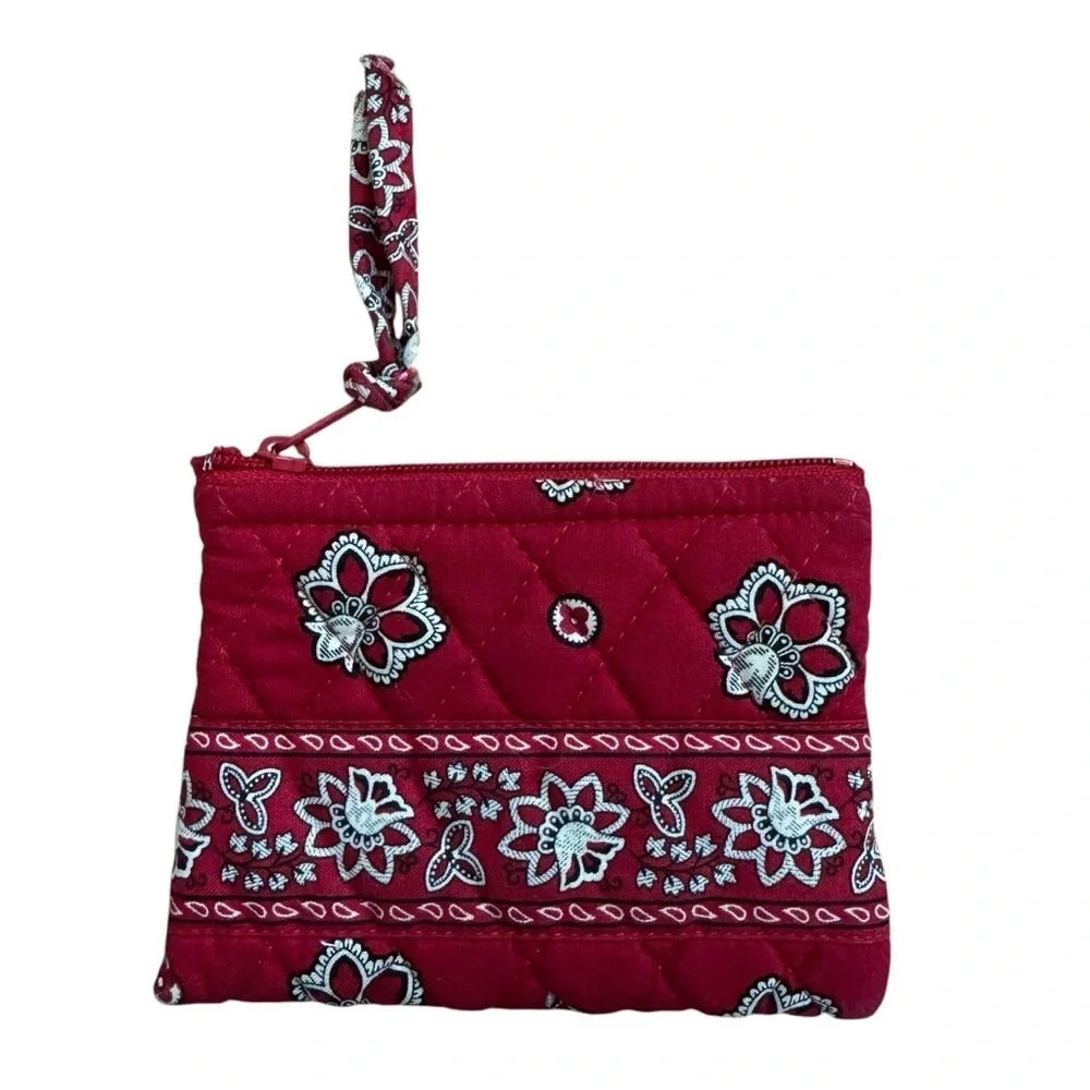 Vera Bradley Red White Floral Mini Small Wallet Coin Card fabric Zip - Picture 1 of 5